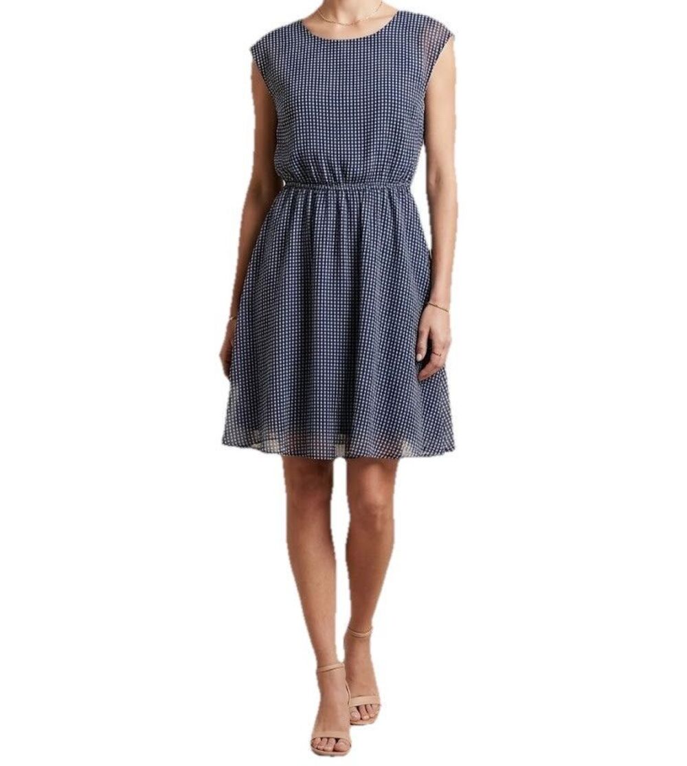 Gap Women’s Blue/White Gingham Scoop Neck Cap Sleeve A-Line Dress Size M